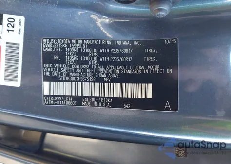 2015 Toyota Sienna Xle Premium 8 Passenger из США, поврежденный, VIN 5TDYK3DCXFS675198